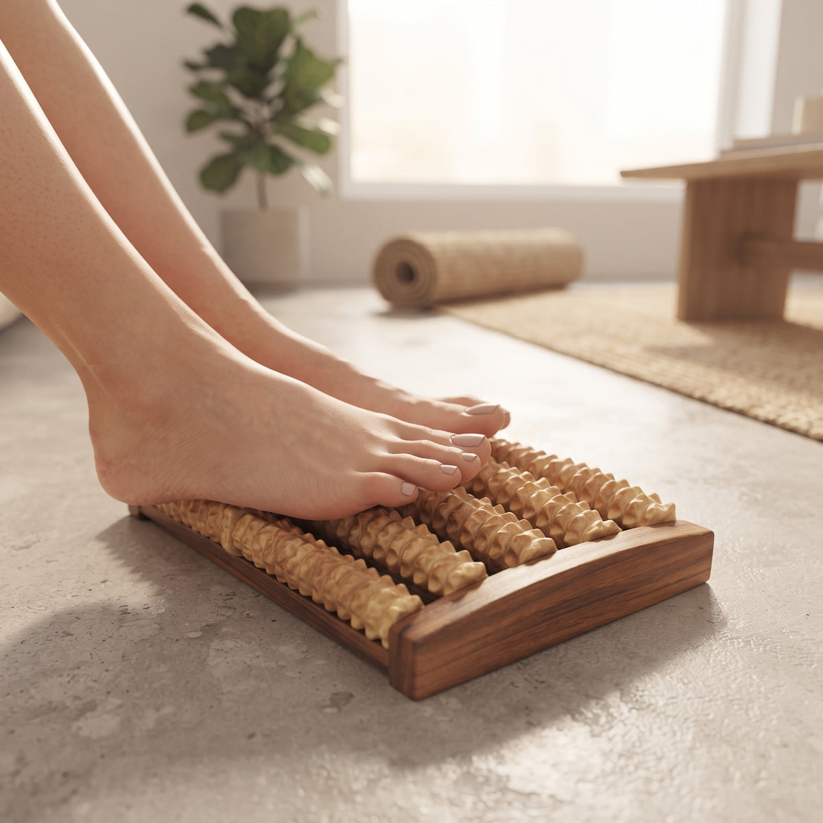Rouleau de Massage des Pieds en Bois Naturel