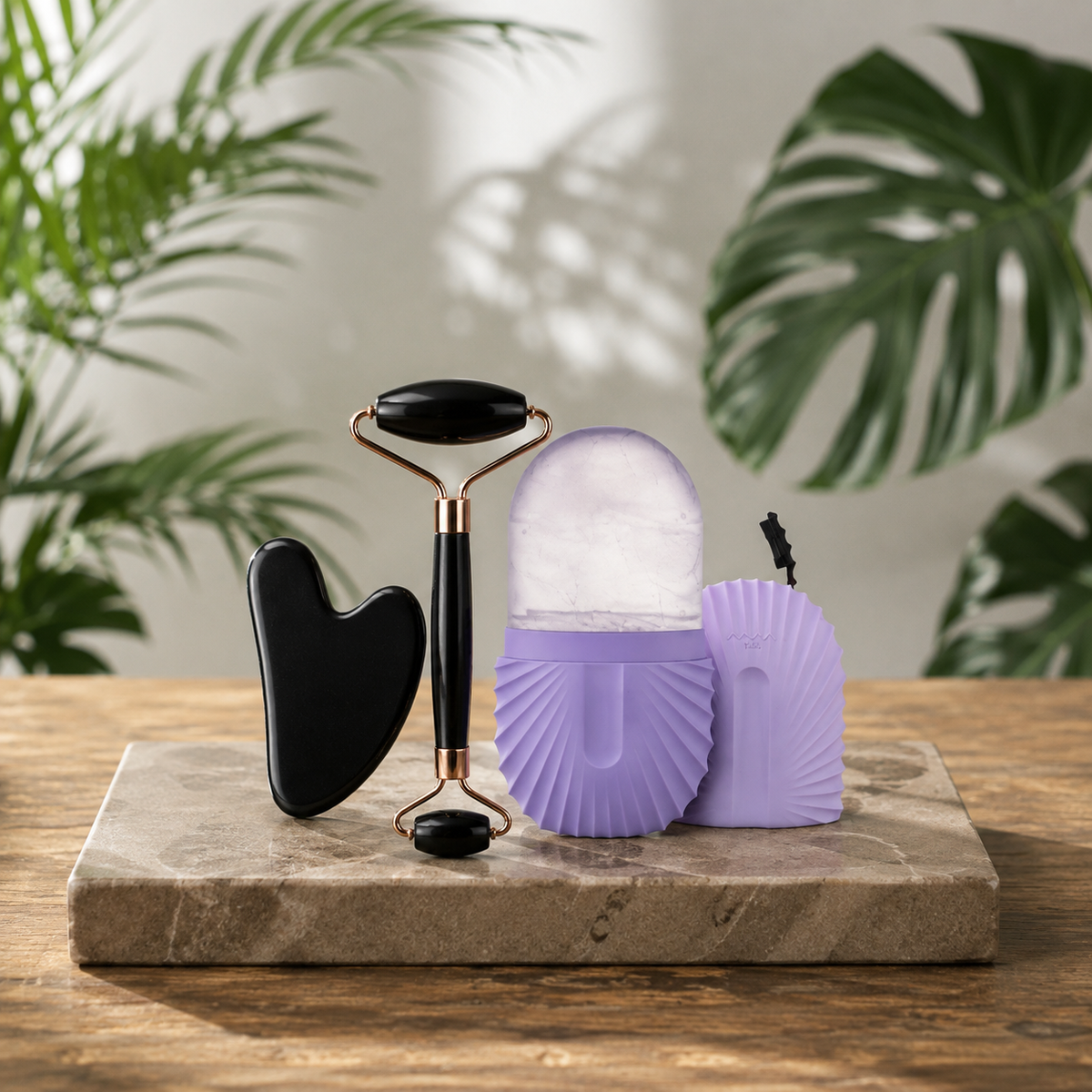 Jade Roller & Gua Sha Facial Massage Set – Glow & De-Puff
