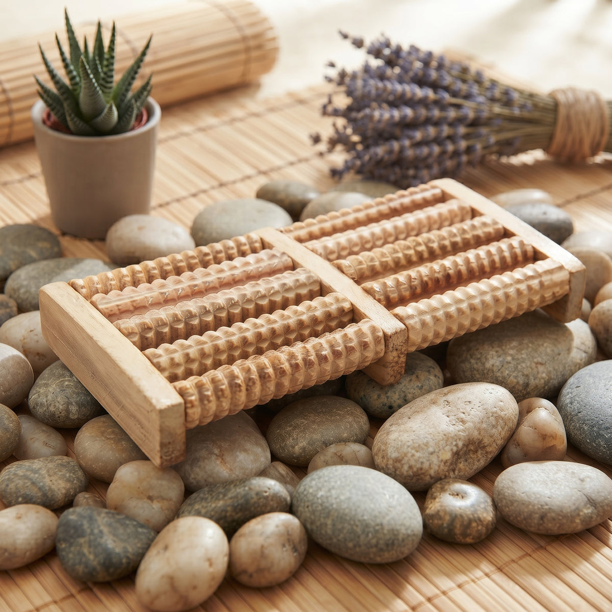 Rouleau de Massage des Pieds en Bois Naturel