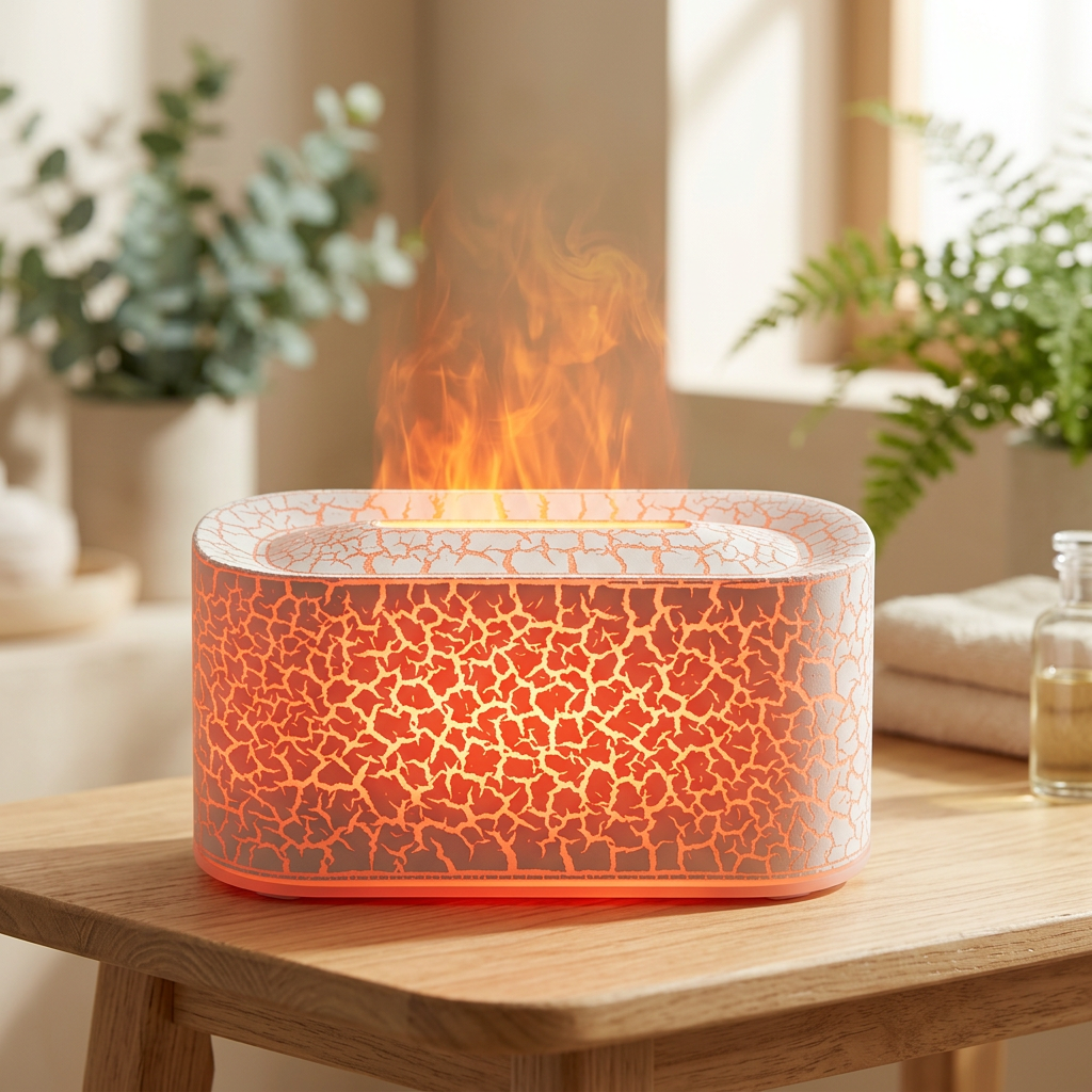 Flame Aroma Diffuser – Wood Grain Essential Oil Diffuser & Humidifier