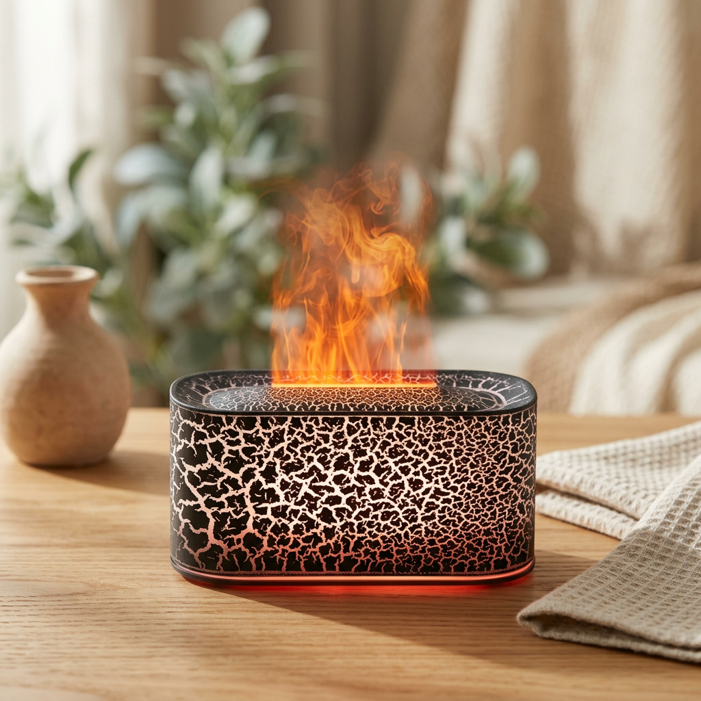 Flame Aroma Diffuser – Wood Grain Essential Oil Diffuser & Humidifier