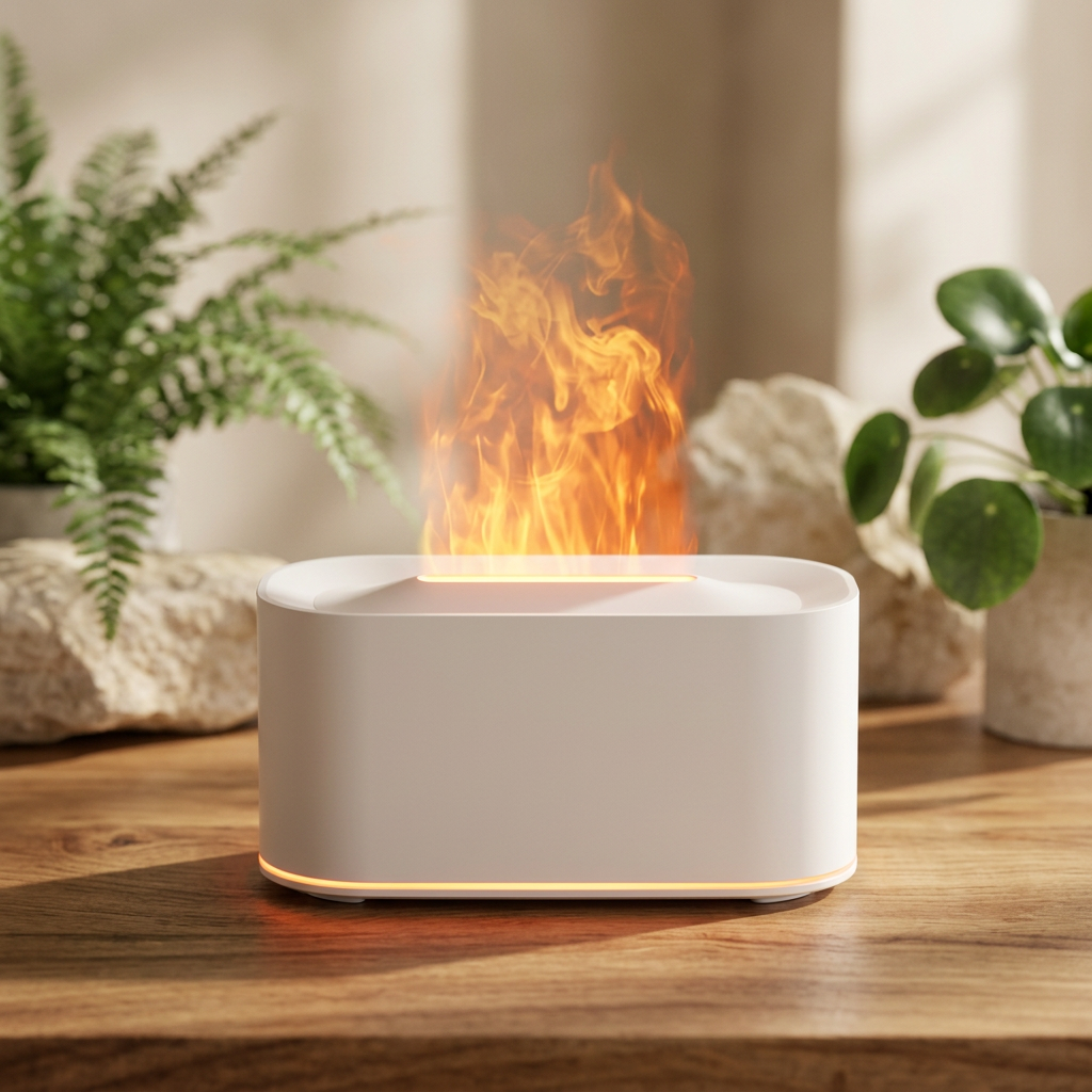 Flame Aroma Diffuser – Wood Grain Essential Oil Diffuser & Humidifier