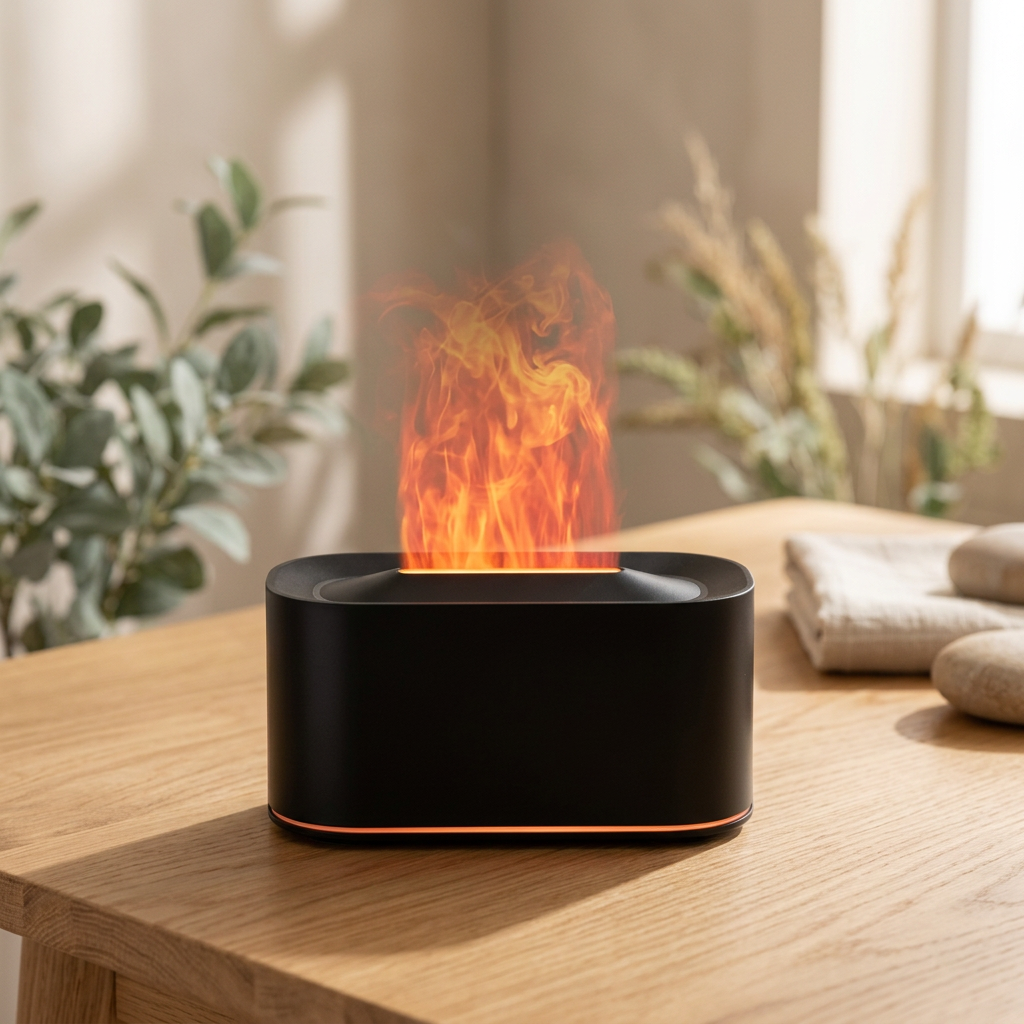 Flame Aroma Diffuser – Wood Grain Essential Oil Diffuser & Humidifier